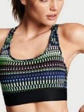 Victoria Sport Geo-Block Racerback Sports Bra in Black with Multicolor Accents